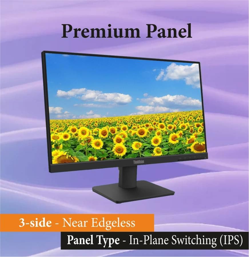 Image of Lenovo ThinkVision S22-4e | 21.5 inch (60.45cm) FHD IPS 100Hz Ultraslim Monitor | 4ms, 99% sRGB, 16.7Mn Colors, 1x HDMI 1.4, 1x VGA,TUV Eye Comfort, Low Blue Light| Tilt | Black