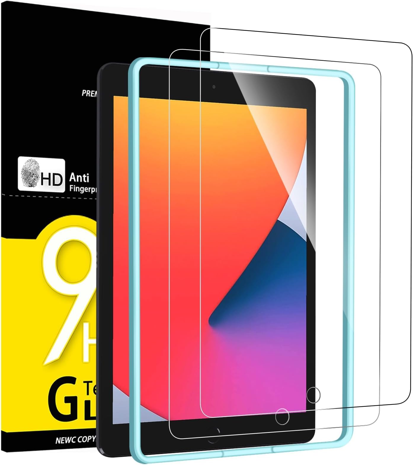 NEW'C 2 Pack Designed for iPad 9(2021)/iPad 8(2020)/iPad 7(2019) 10.2 Inch, 9th/8th/7th Generation, Screen Protector Film - Installation Frame Included