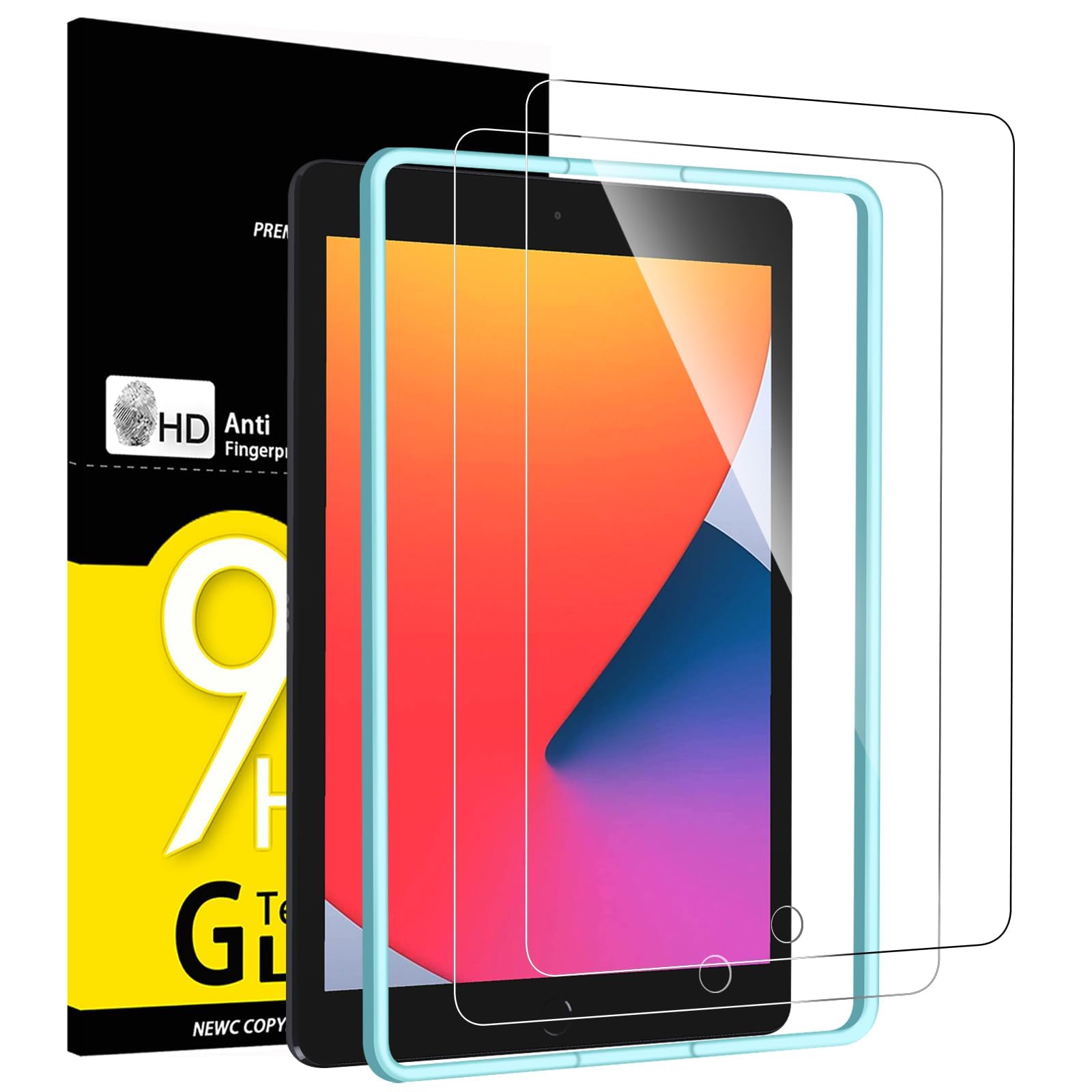 Photo 1 of NEW'C 2 Pack Designed for iPad 9(2021)/iPad 8(2020)/iPad 7(2019) 10.2 Inch, 9th/8th/7th Generation, Screen Protector Film - Installation Frame Included