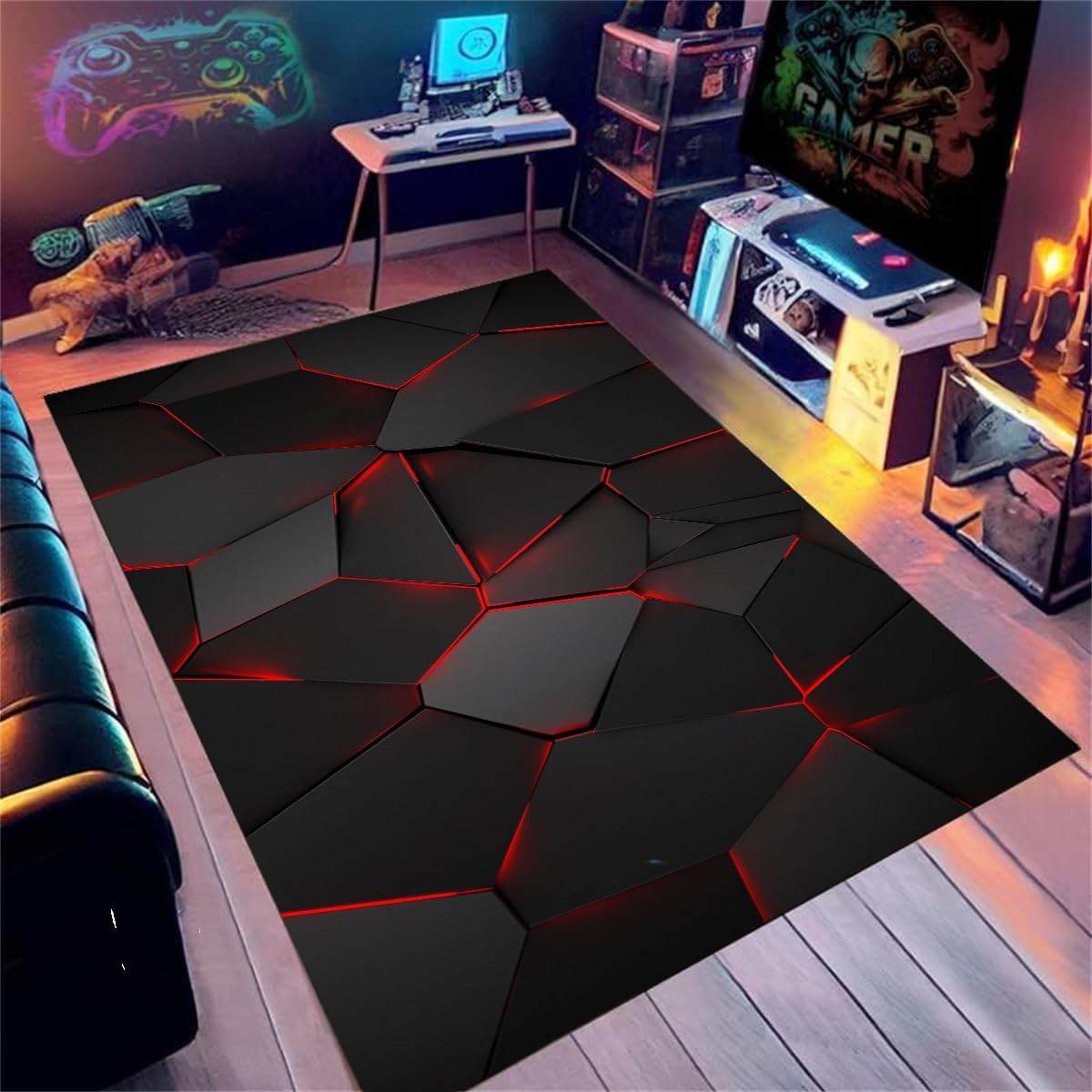 Tapis gamer rouge 100x150cm pour créer un espace gaming ado dynamique