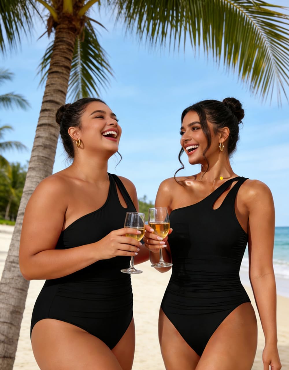 Women One Shoulder One Piece Swimsuit Tummy Control Bathing Suits Modest Full Coverage Cutout Swimwear