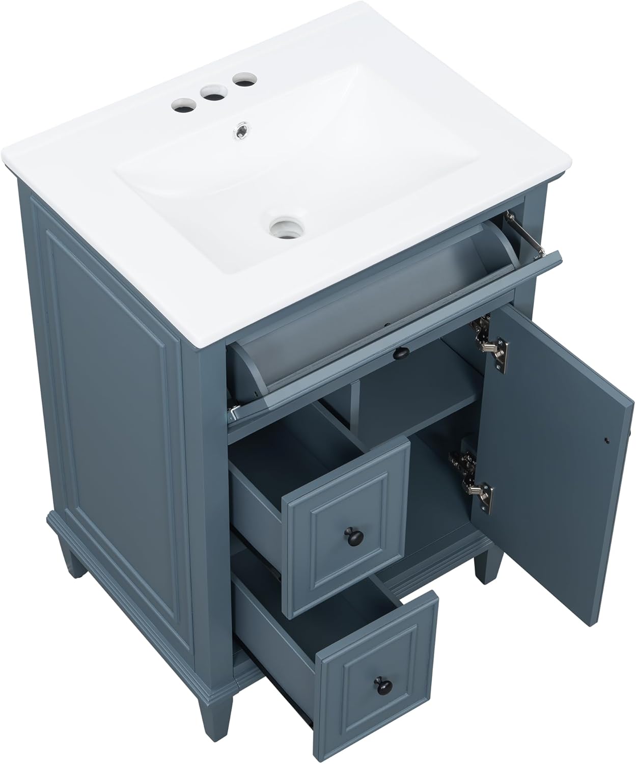 Linique 24" Bathroom Vanity with Sink Combo Set, Solid Wood Frame Bathroom Storage Cabinet with 2 Drawers and a Tip-Out Drawer, Adjustable Shelves, Soft Closing Cabinet Door, Blue Gray