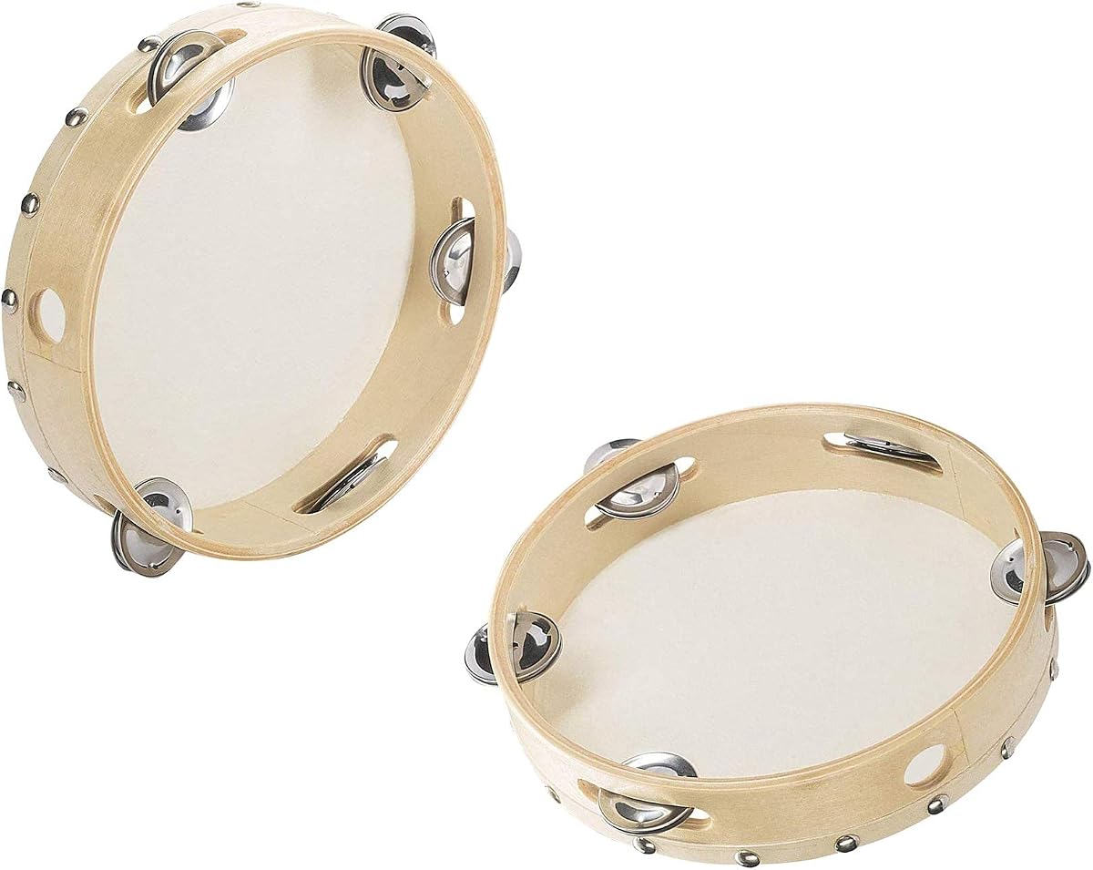 2 PIEZAS de madera Tambourine de mano Tambourines de campana con campanillas Jingle Juguete de instrumentos educativos musicales para fiestas (6 pulgadas, 2 paquetes)