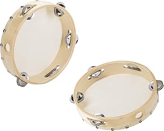 Sohapy 2PCS Wood Hand-held Tambourine Drum Bell Tambourines with Jingle Bells Musical Educational Instrument Toy for Party Favors (6 in, 2 pack)