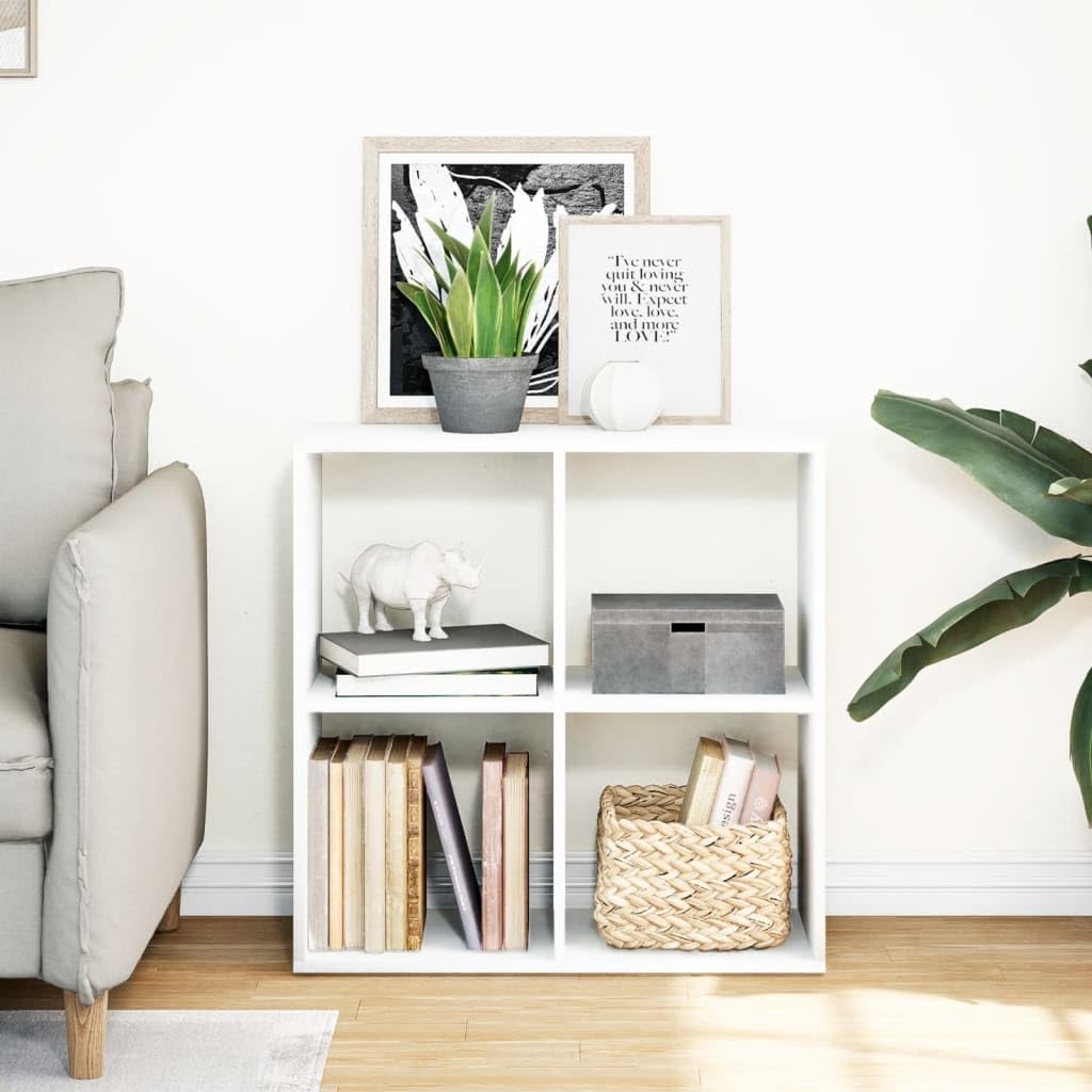 Libreria Divisoria a 4 Cubi Scaffale Bianco 69,5x29x69,5 cm | Scaffalatura modulare per soggiorno e studio in legno ingegnerizzato con 4 vani contenitori e capacità fino a 60 kg.