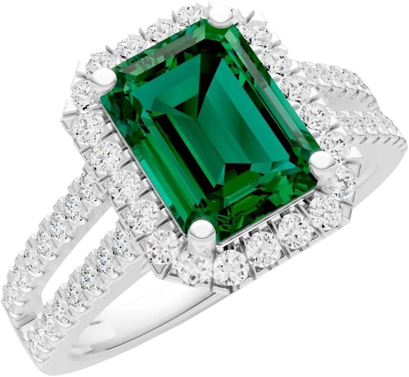PEORA Emerald Cut Cut Emerald Halo Band Available in Solid 10K, 14K or 18K Ring – White, Yellow or Rose Gold