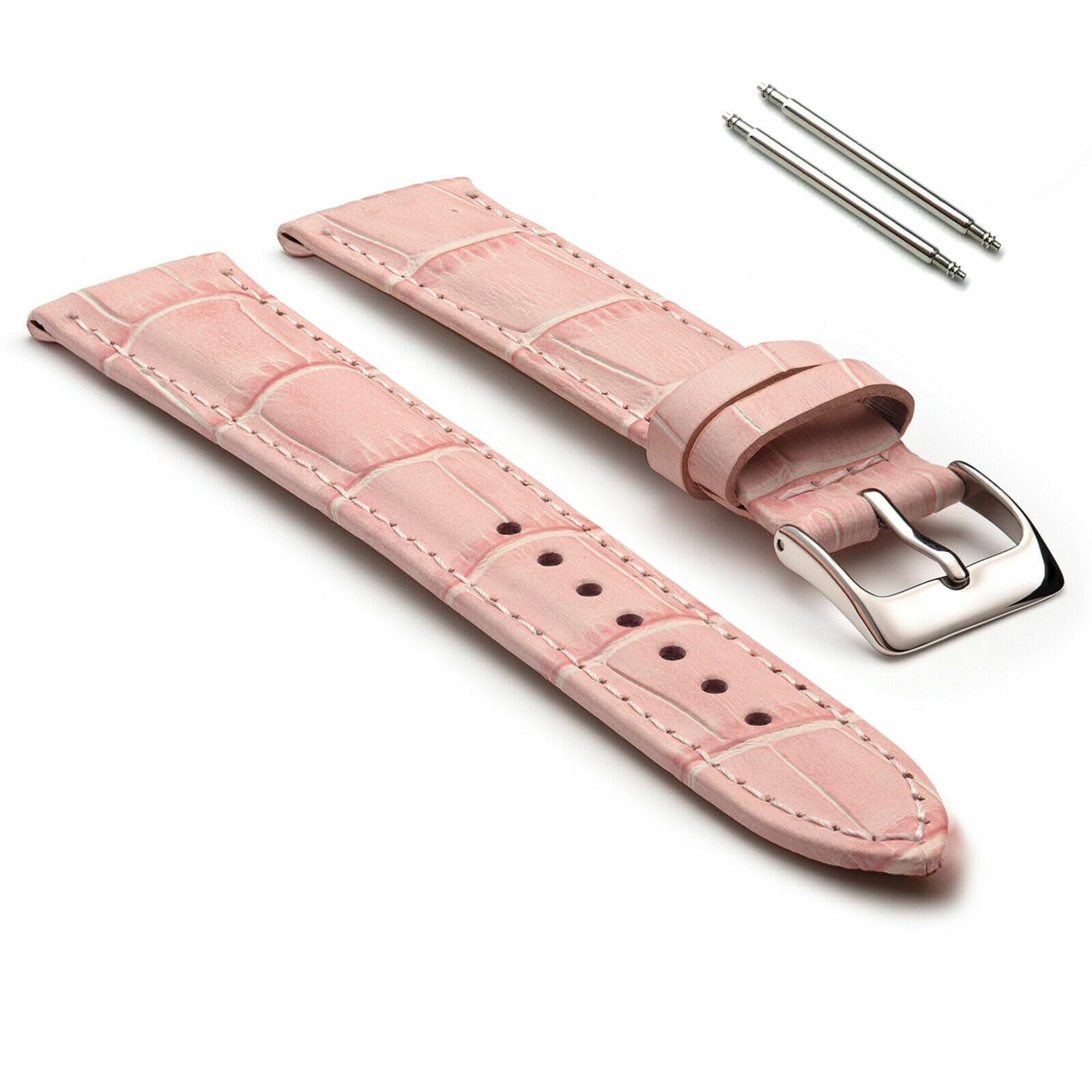 Panda Bobo Leather Watch Strap 22mm, Alligator Grain Leather Pattern, Traditional Spring Bar Universal Fitting (Pink)
