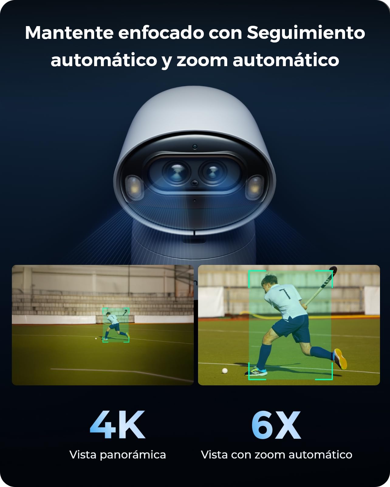 Reolink 4K Camara Exterior WiFi Solar, PTZ & 6×Zoom, Seguimiento Automático | Doble Lente, Zoom Óptico, 355° Pan y 50° Tilt, Detección de IA, Visión Nocturna a Color, Argus Track con Panel Solar de 6 W
