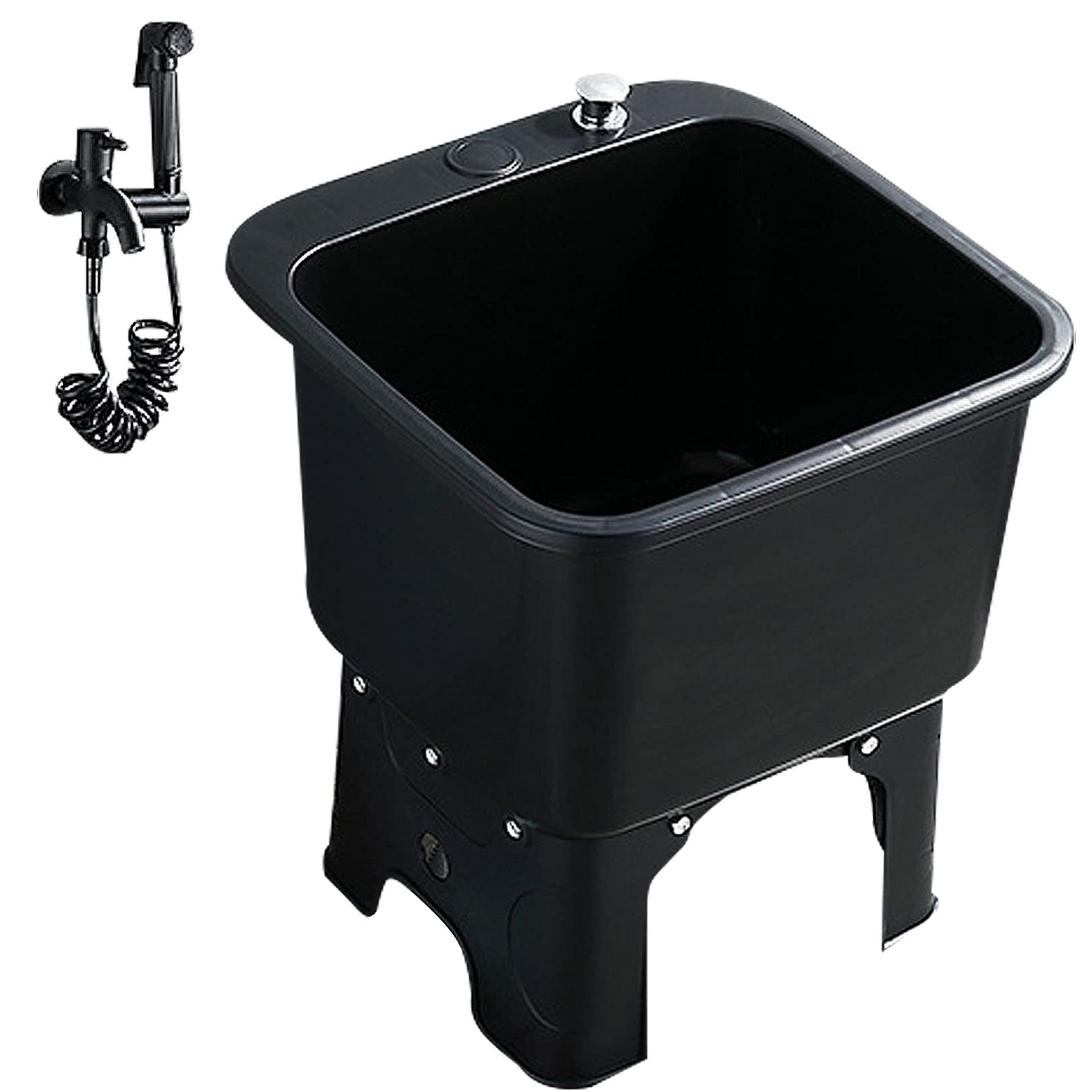 ASerZenith Mop Sink Floor Mount Mop Service Basin, Commercial Shop Sink With Faucet, Household Balcony Utility Sink Wash Station Laundry Tub Slop Sink,Black