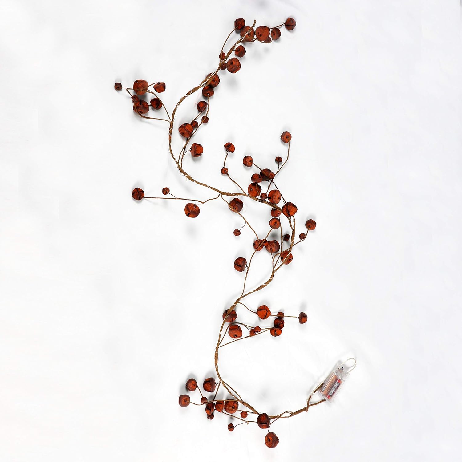 Shatchi Rustic Red 150Cm Pre-Lit Hanging Garland Decorations Rustic Bells With 20 Warm White Leds Christmas Home Wall Door Jingle Xmas Holiday Diy Crafts