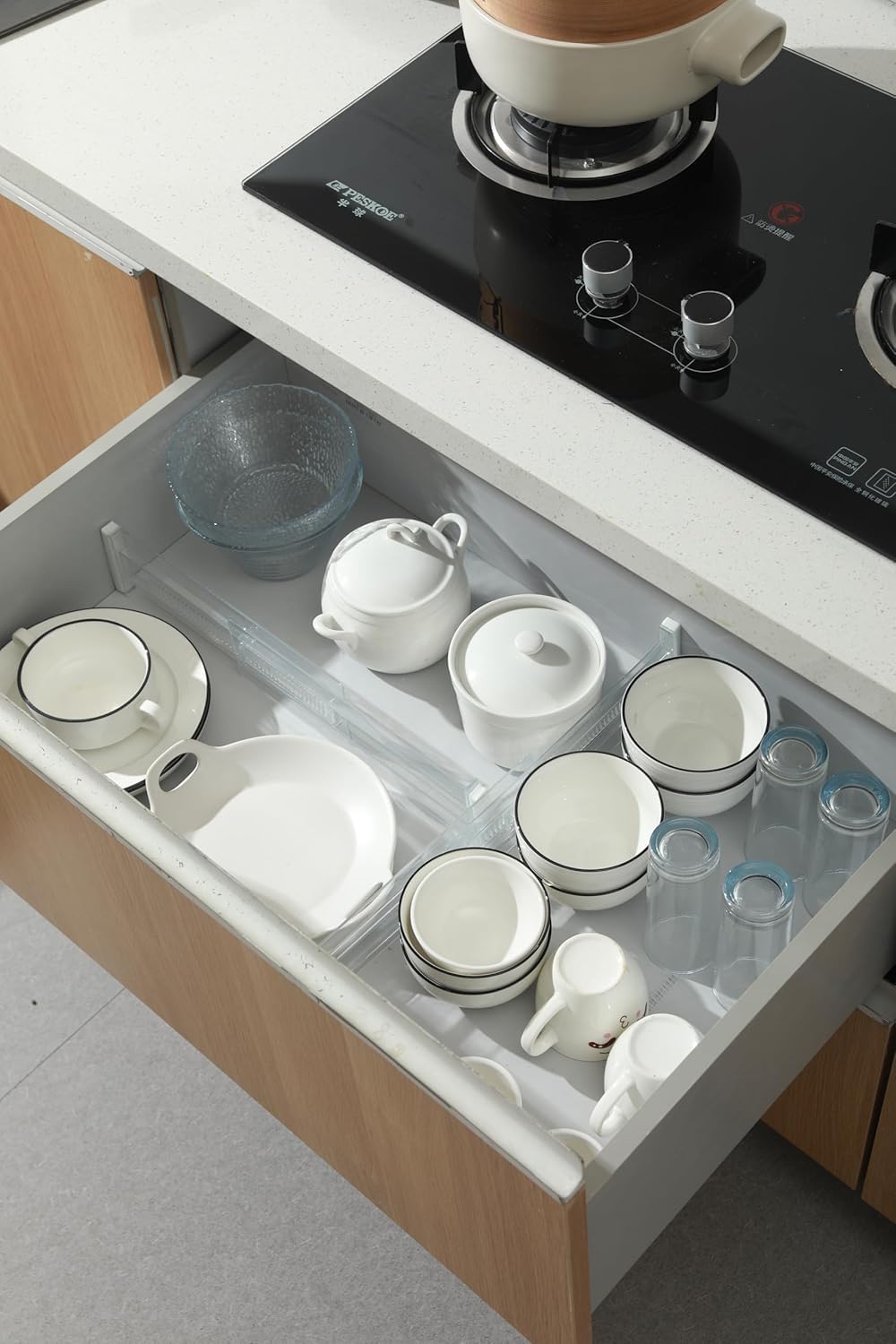 Separadores de Cajones Ajustables Plástico Transparentes Expandibles 27,5-52cm Organizador Armario Cocina