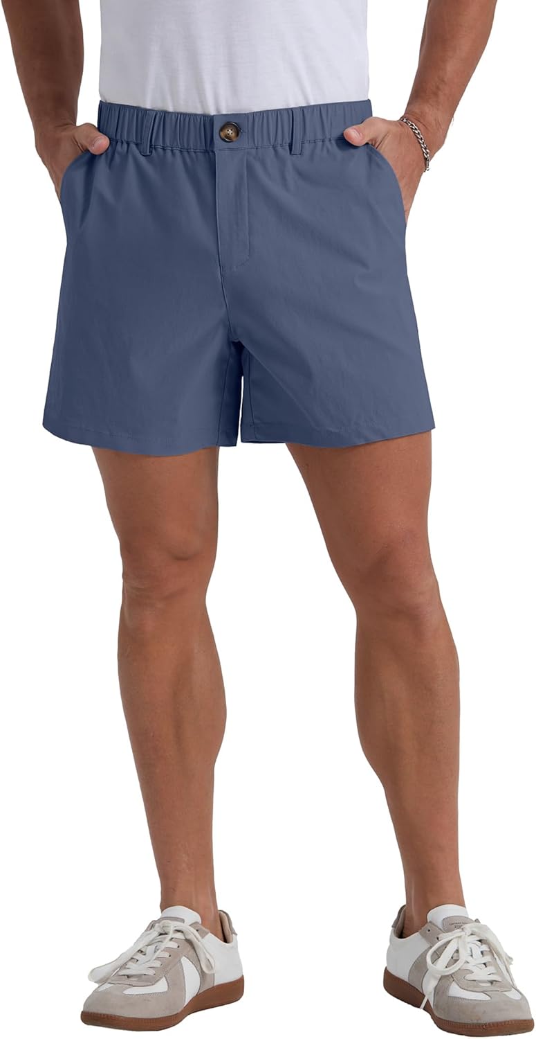 Askdeer Men's 5.5" Shorts Classic-fit Casual Elastic Waistband Shorts Summer Walking, Office, Daily Wear with Multi-Pockets Dark Blue - Image 3