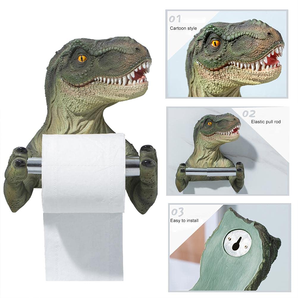 ZHOUJIE Uchwyt na dinozaur 3D, dinozaur trzymający rolkę chusteczek toaletowych montowany na ścianie uchwyt na papier toaletowy stojak dinozaur szkielet łazienka uchwyt na papier toaletowy tyranozaur