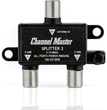 Channel Master Splitter 2 | 2-Way Splitter Distributes Digital HDTV Antenna Signal to 2 TVs, One Input and Two Outputs, Power Passing for Preamplifiers and Boosters, Low-Loss Design, Indoor/Outdoor