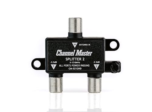 Channel Master Splitter 2 | Divisor de 2 vías distribuye la señal de antena digital HDTV a 2 televisores, una entrada y dos salidas, paso de