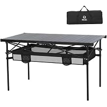 Nice C Portable Folding Camping Table, Aluminum Lightweight Roll-up Top Indoor&Outdoor Collapsible Table, with Mesh Net, Cup Holder, Carry Bag, Steel Frame, for Camping, Sports, BBQ, Picnic Black