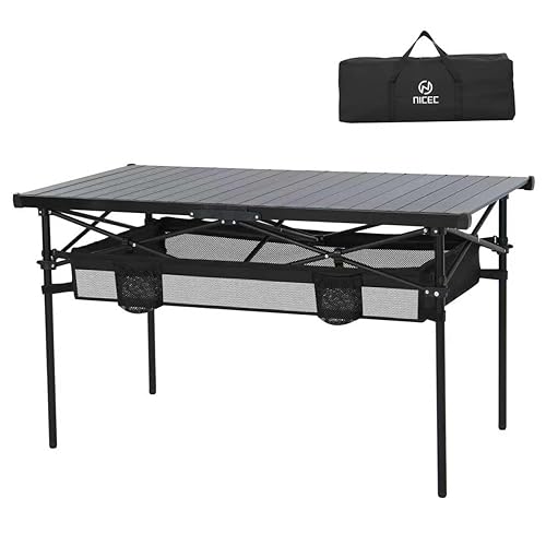 Nice C Portable Folding Camping Table, Aluminum Lightweight Roll-up Top