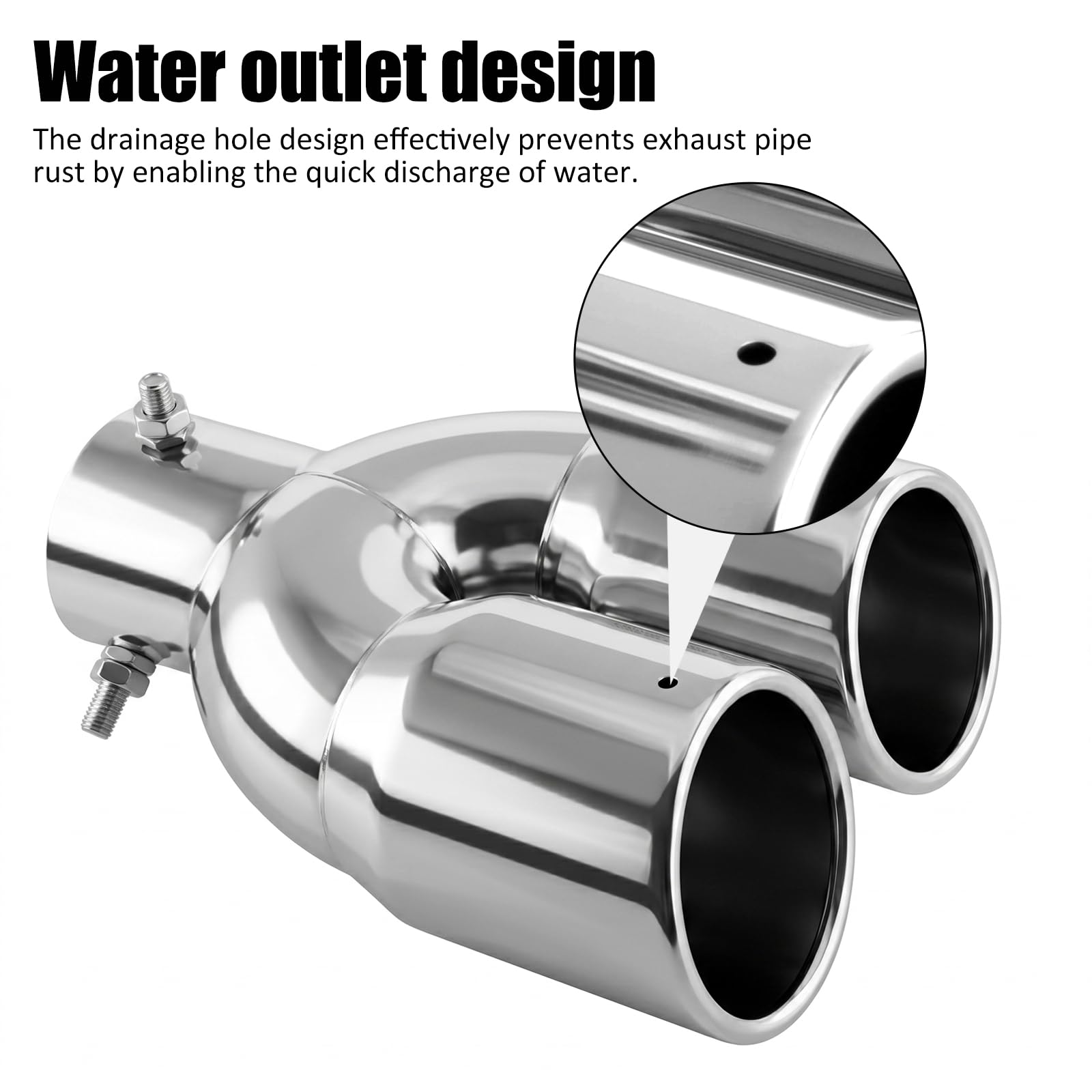 Catekro 38-54mm Cola de Escape Coche, Acero Inoxidable Doble Salida Embellecedor para Tubo de Escape Punta de Exterior Universal Ajustable con Tornillo para Diésel&Gasolina Coche (Plateado Brillante)