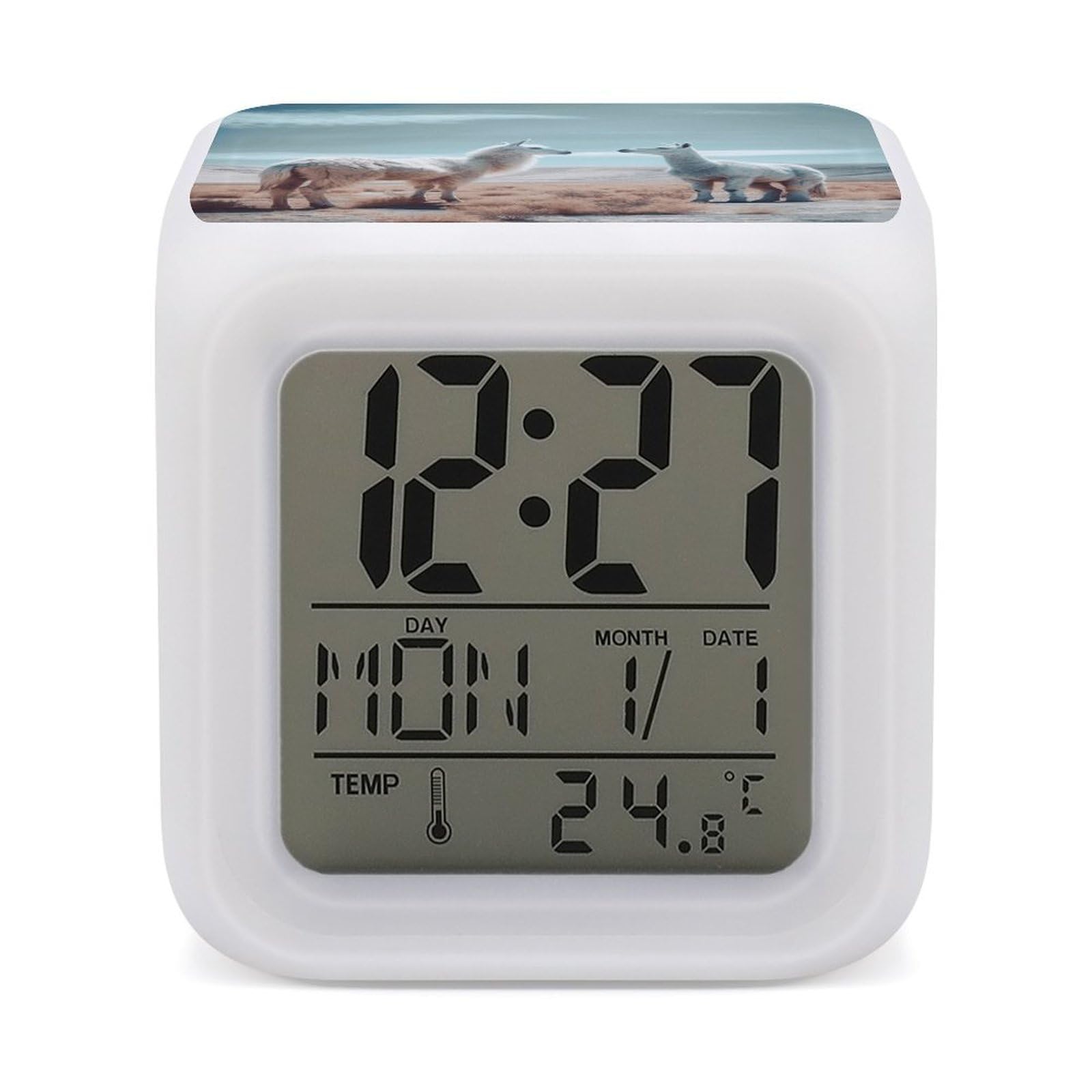 VstaDank Alpaca on The Grass Alarm Clock with 7 Color Changing Night Light Date Temp Display Wake Clocks LED Display Digital Clock Electric Desk Clocks for Living Office Bedroom Decor