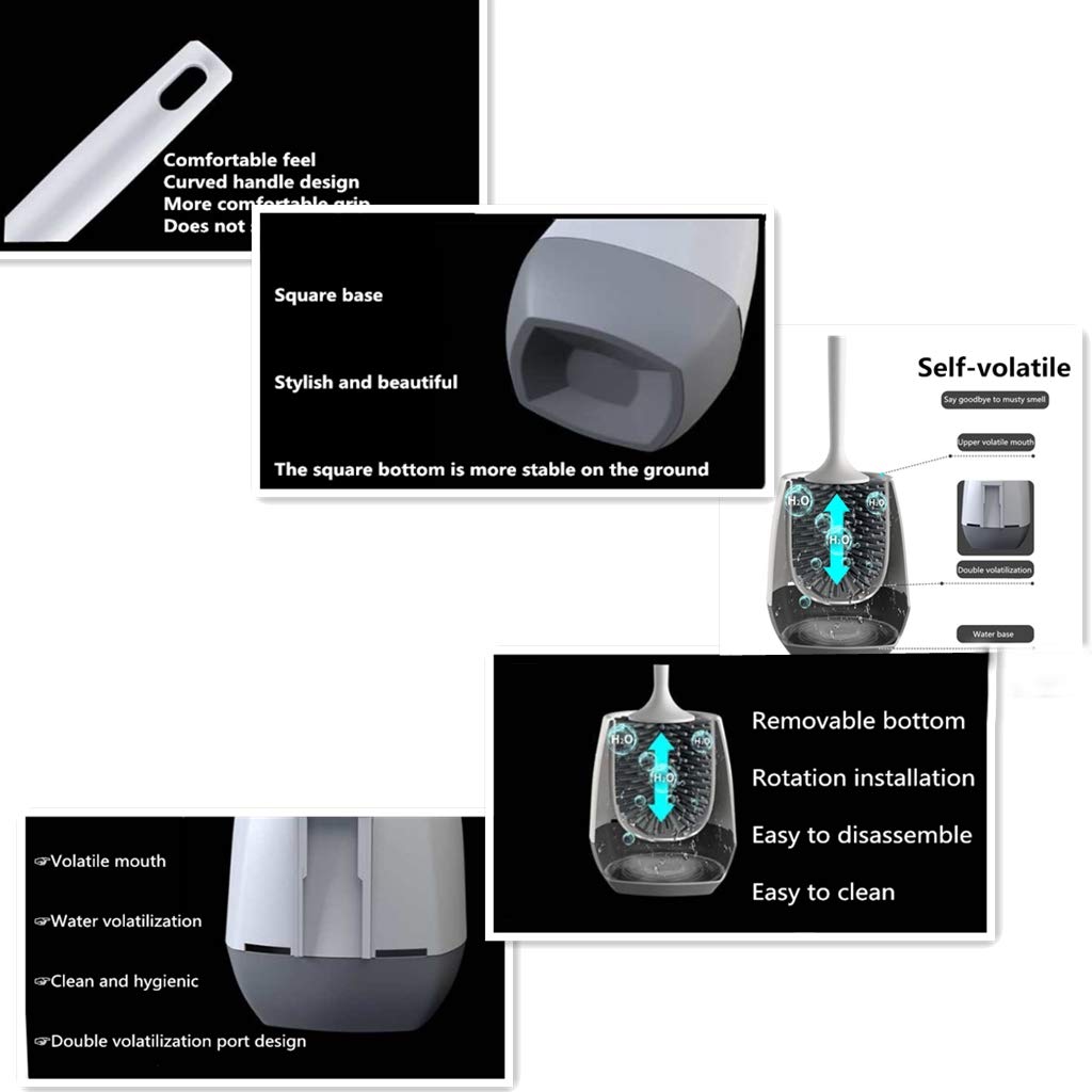 Escobillero de Silicona, Cepillo de baño de Silicona con Soporte, Mango Largo, Cepillo de Limpieza for baño, Gris y Negro, 43 cm(Grey)