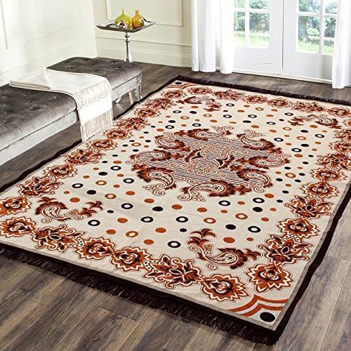 BraidsZesture Polycotton Abstract Design Multipurpose Foldable Modern Carpet (4.5 ft x 6 ft, Brown-Mustard)