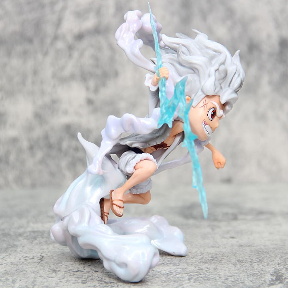 Monkey. D Luffy Gear 5 Anime Action Figure Statue Character PVC Model Toys Collection with Calendar (6.7 inch White)