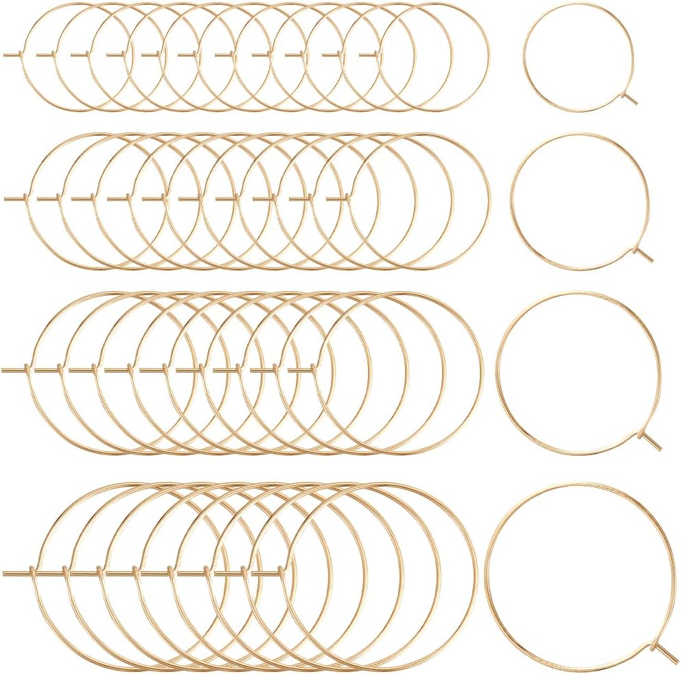 Beebeecraft 1 Box 80Pcs 25/30/35/40mm Wine Glass Charm Rings 18K Gold Plated Open Round Beading Earring Hoops Findings Supplies for Jewelry Making DIY Craft Kit
