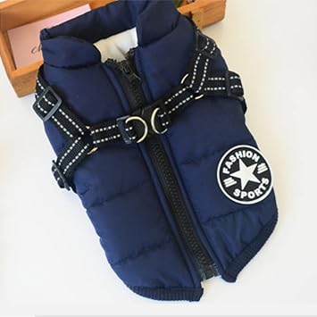 HDKUW Small Dog Jacket, Small Dog Coat Harness Winter Warm Vest Jacket Waterproof Cotton Costume for Puppy Small Dogs (S, Blue)