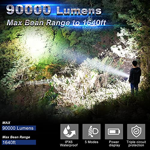 Axrunze Rechargeable Flashlights High Lumens,100000 Lumens Super Bright Led Flashlight With 5 Modes,Waterproof Powerful Flashlight For Emergencies,Camping,Walking(2 Pack) #TOP4