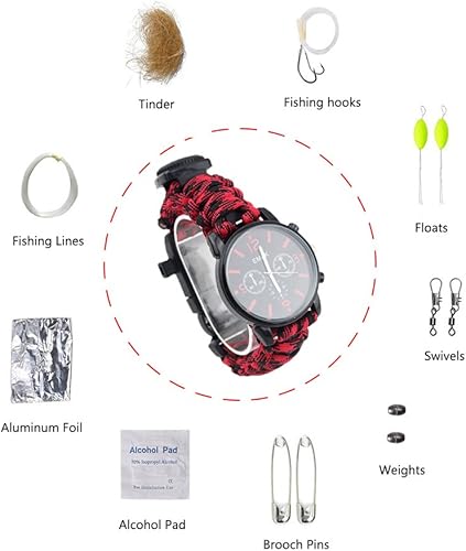 Miniatura 2 de Pulsera de supervivencia para deportes al aire libre, 7 núcleos Paracord Mountaineer Noctilucente, reloj de emergencia pulsera de primeros auxilios,