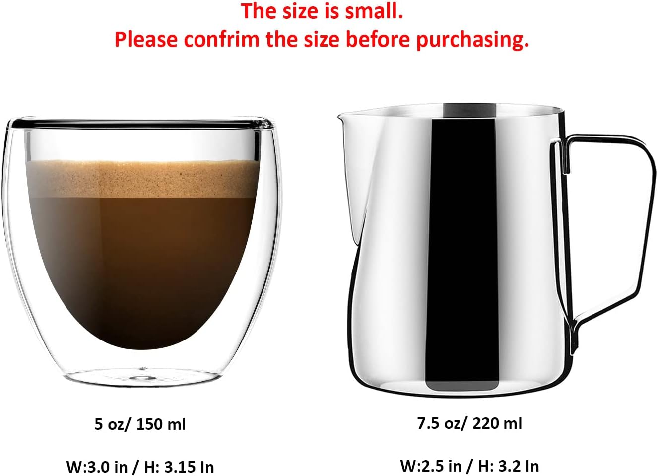 Lafeeca Espresso Cup Milk Frother Pitcher 2 in 1 Combo Set - Double Wall Shot Glasses