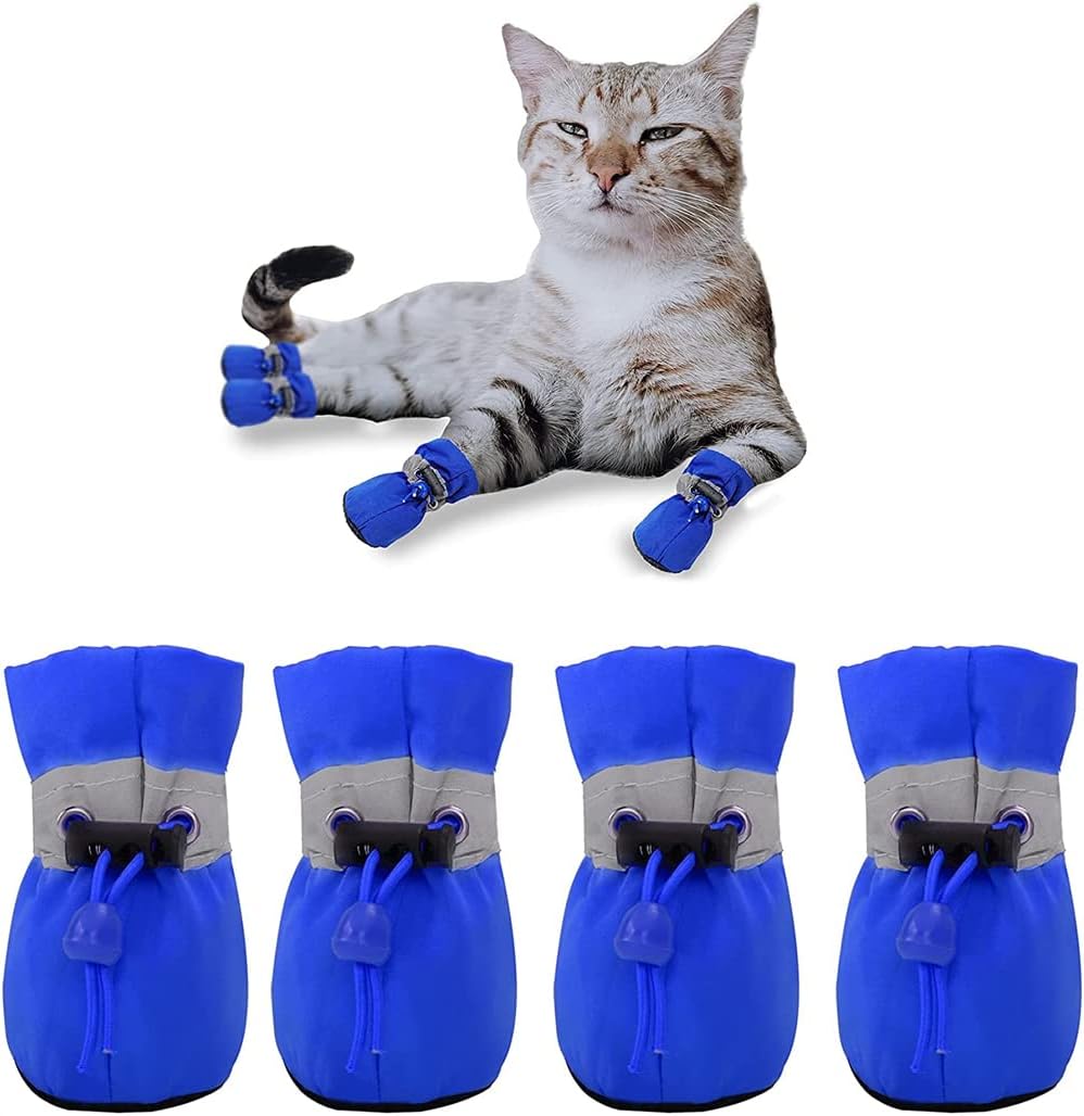 ELECDON 4 Pcs Dog Shoes for Small Dogs Anti-Slip Dogs Boots Paw Protector with Reflective Straps Lightweight Walking Pet Booties for Small and Medium Pets Durable Pet Paw Protector (Size 2, Blue)