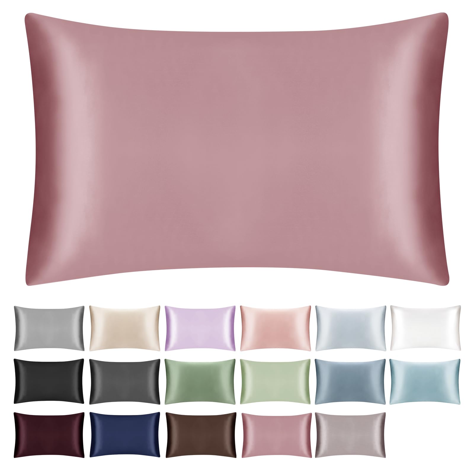 SILKTALE 19 Momme 100% Mulberry Silk Pillowcase for Hair and Skin with Zip, 1 Piece Dusky Pink 40 x 80 cm — image 1