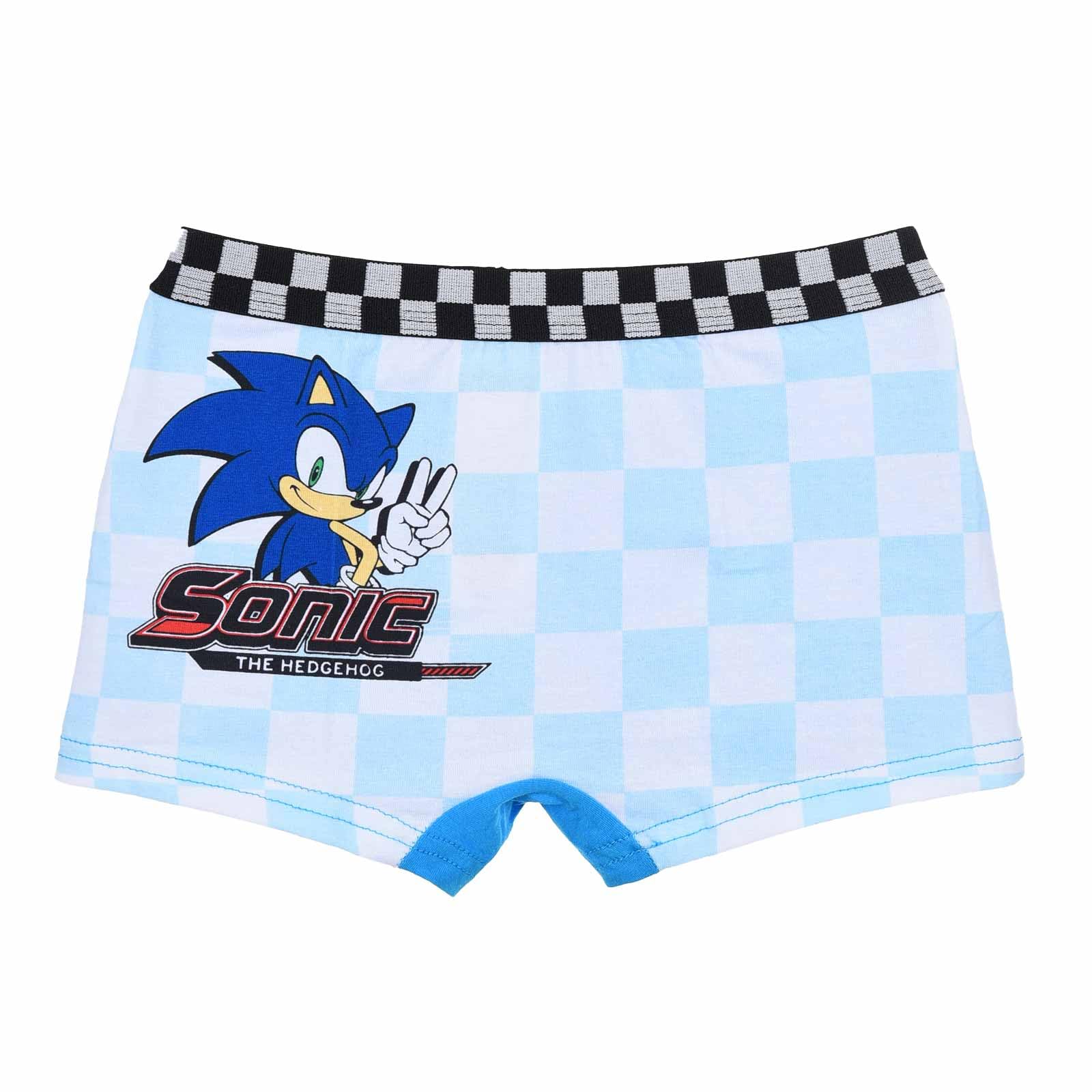 Suncity Lot de 4 Boxers Garçon Sonic The Hedgehog, 95% Coton, Ceinture Damier, Multicolore Blanc/Bleu/Rouge, sous-Vêtements Licence Officielle
