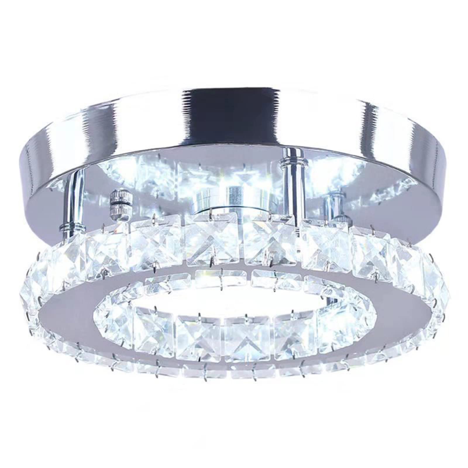 Suspension LED moderne et lustre cristal 20 cm pour lampe salon inox