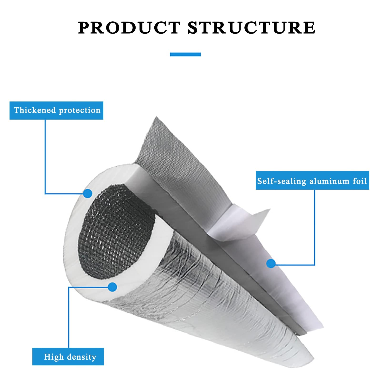 Aislamiento de tuberías,Tubo Espuma Aislante,Capa De Aislamiento De Tuberías for Exteriores,Papel De Aluminio Autoadhesivo con Abertura Lateral 1m Longitud