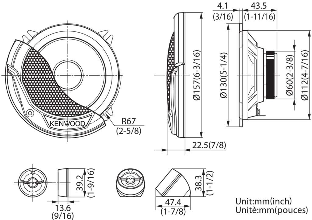 KENWOOD KFC-E130P Altavoces Coaxiales de 2 vías de 13 cm | Altavoces para el Coche con Sonido Potente. Woofer con Cono de Inyección de Polipropileno y Tweeter con Cúpula Balanceada Pei.