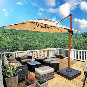 PURPLE LEAF 9' X 12' Double Top Deluxe Wood Pattern Rectangle Patio Umbrella Offset Hanging Umbrella Outdoor Market Umbrella Garden Umbrella, Beige PURPLE LEAF 9 X 12 Double Top Deluxe Wood Pattern Rectangle Patio Umbrella Offset Hanging Umbrella Outdoor Market Umbrella Garden Umbrella Beige
