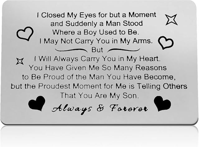 Son Gift from Mom Wallet Insert Card for Son Inspirational Gift for Son from Mum Dad Christmas Graduation Wedding Deployment Gift Son Birthday Card Encouragement Gift for Son from Mother Father