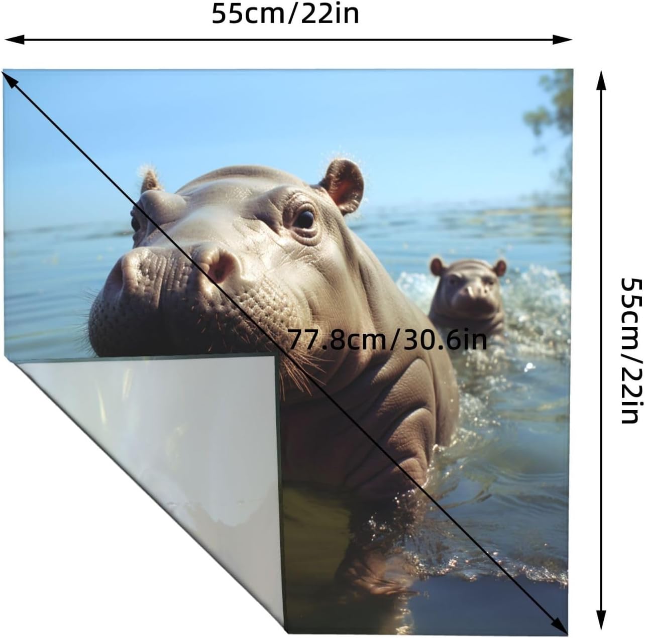 Cooling Bandanas for Men Women Square Hair Scarf 22" x 22" Novelty Headband Cute Baby Hippos Neckerchief