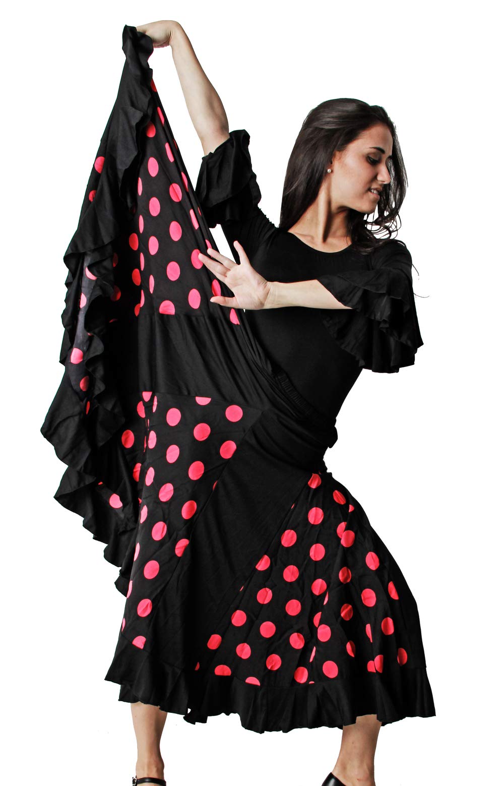 Traje Profesional de Baile Flamenco 2 Piezas Mujer con Volantes y Falda Lunares