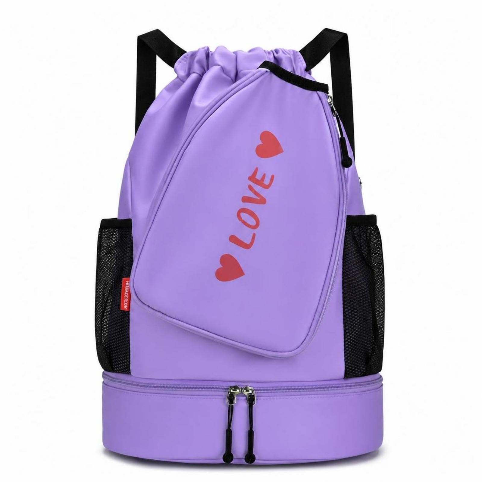 Drawstring Backpack Zippered Multi-Compartment Backpack Mesh Pockets Gym Sack Purple-picture-10