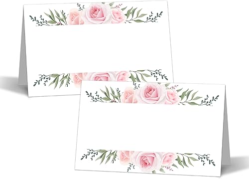 Zmyollo Tarjetas de mesa con diseño floral rosa rubor  25 tarjetas de tienda de campaña  2.1 x 3.5 pulgadas  Tarjetas de nombre para colocar la mesa