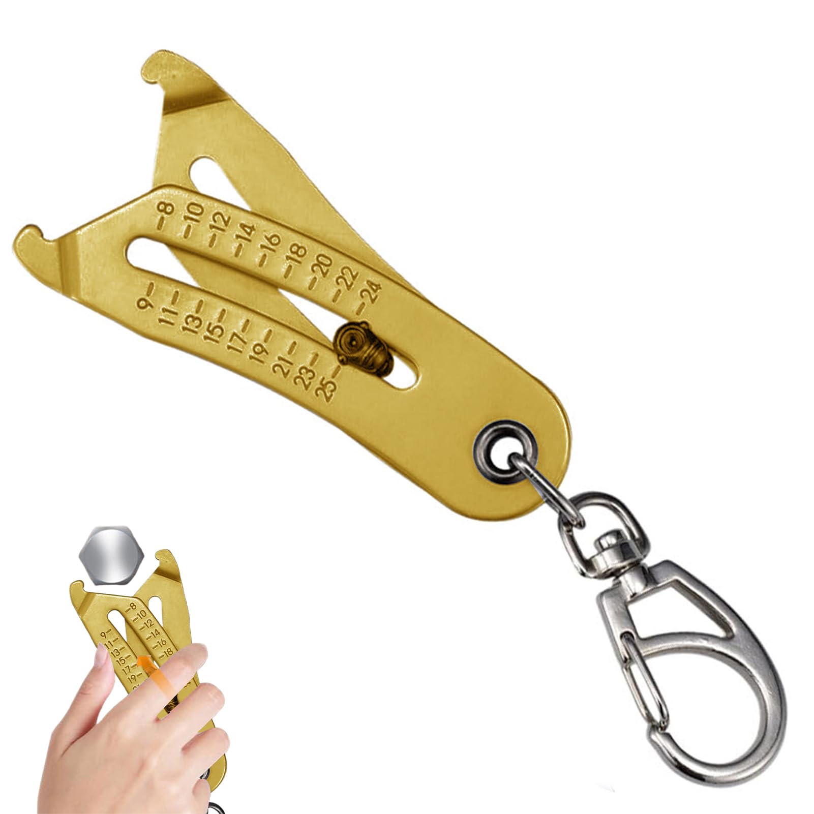 Portable Precise Bolt Size Finder Keychain, 2024 Upgrade Nut and Bolt Thread Checker, Thread Size Checker Keychain (Golden 1pc)