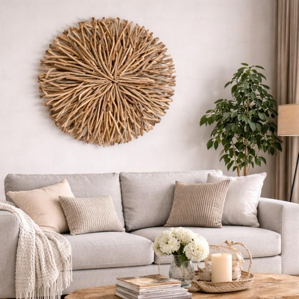 LEBENSwohnART Wand-Deko-Objekt BULAT Natural Ø ca. 70cm Treibholz Kreis Äste Wandbild Wanddeko