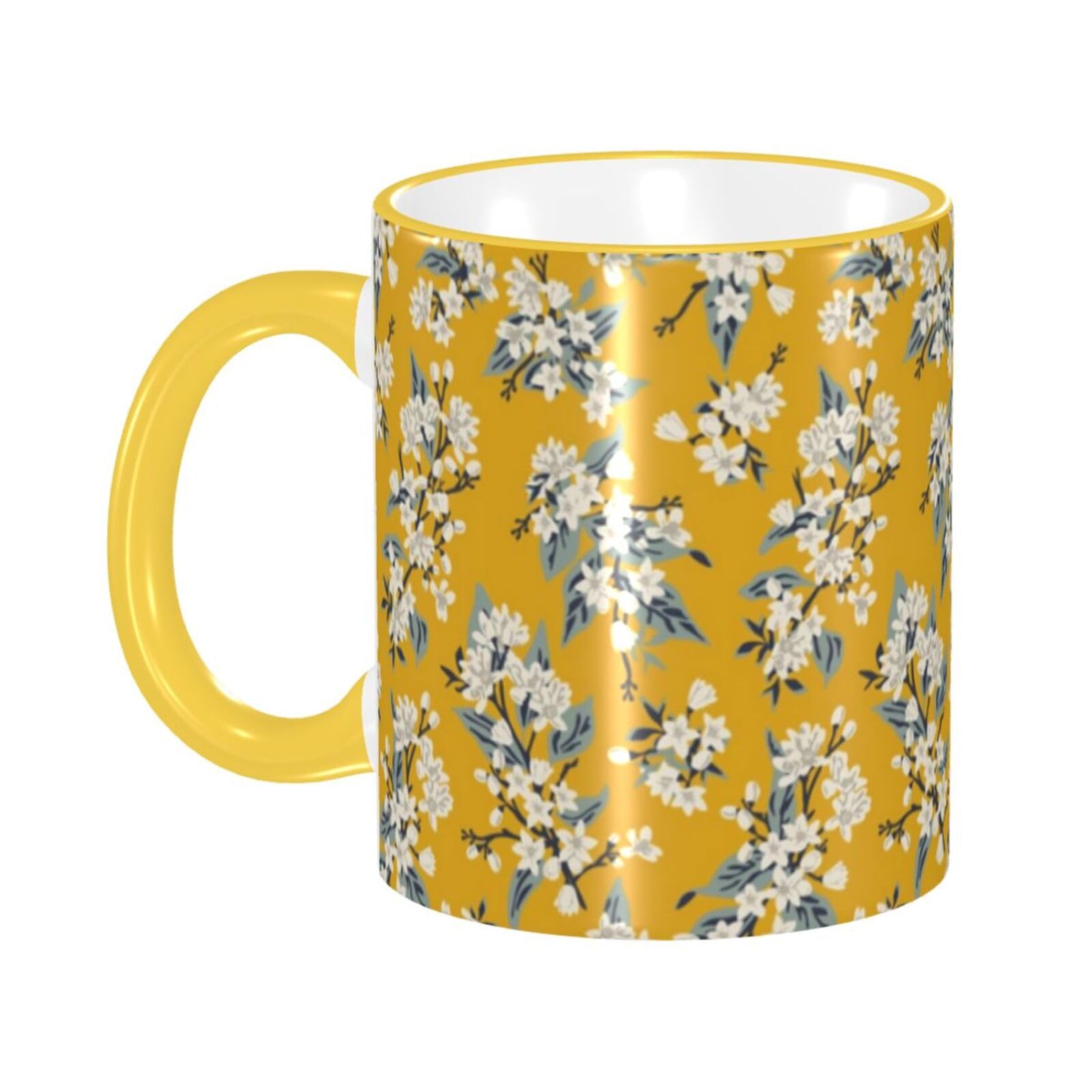 Amazon.co.jp: 花のみ黄色 マグカップ コーヒーカップ Yellow 陶器  