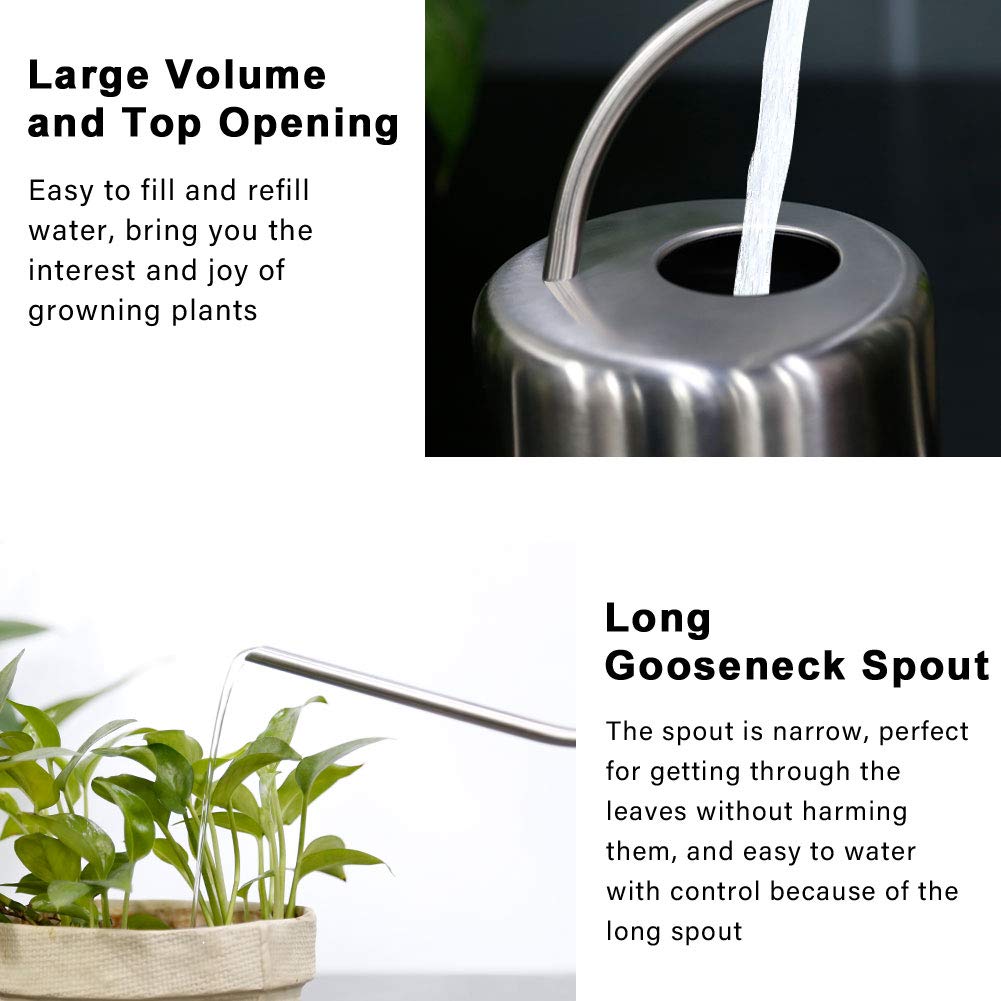 CHERAINTI Gießkanne innen, langer Ausguss, Gießkanne für Außen- und Innenpflanzen, dekorative gebürstete Gießkanne für Bonsai, Sukkulenten und Garten, mit Kunststoff-Pflanzennebel (4 oz/1,3 l)