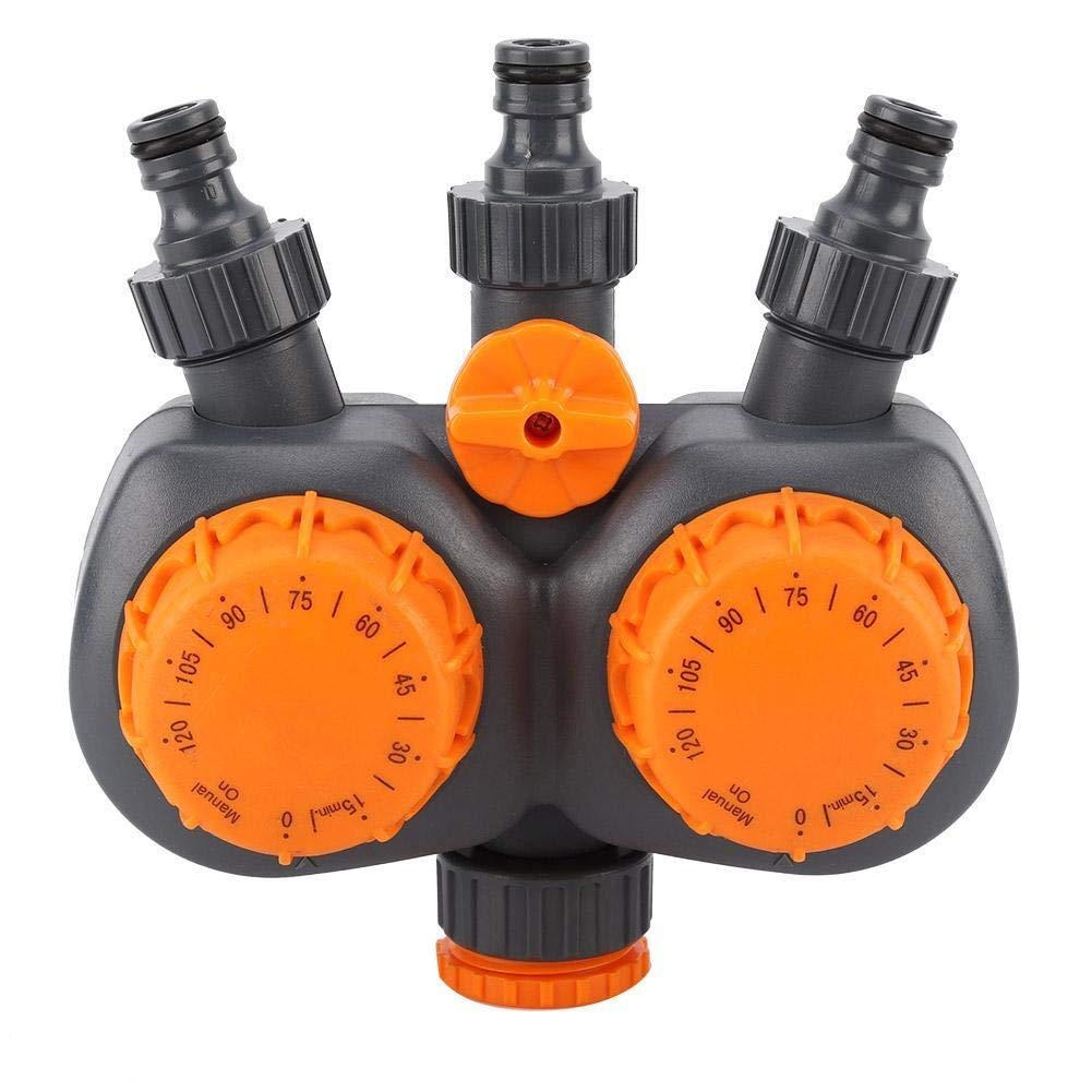 Temporizadores de agua para sistema de riego de jardín, interruptor de controlador G3/4'' con riego de doble cabezal, valor de temporizador mecánico aplicable para flores, plantas, frutas en maceta,