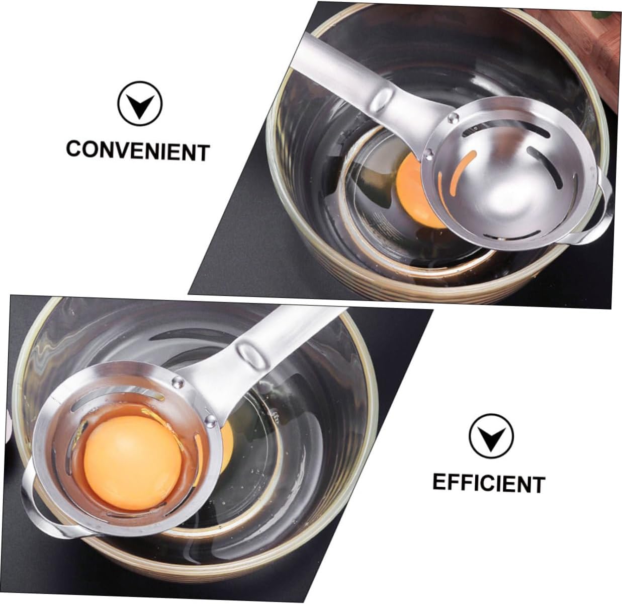 Stainless Steel Egg Separator with Long Handle Six-slot Leak Egg Yolk Filter for Quick Two-way Separation Kitchen Tool and Cooking