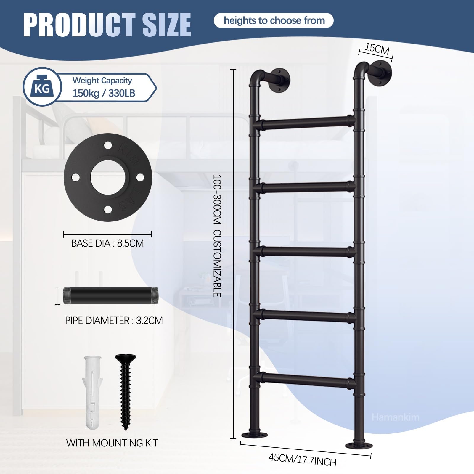 Escaleras de doble altura, capacidad de carga de 150 kg, para áticos, de pared o suelo, de seguridad multifunción para bibliotecas, literas y terrazas, escalera de alta resistencia para sótanos.(200cm